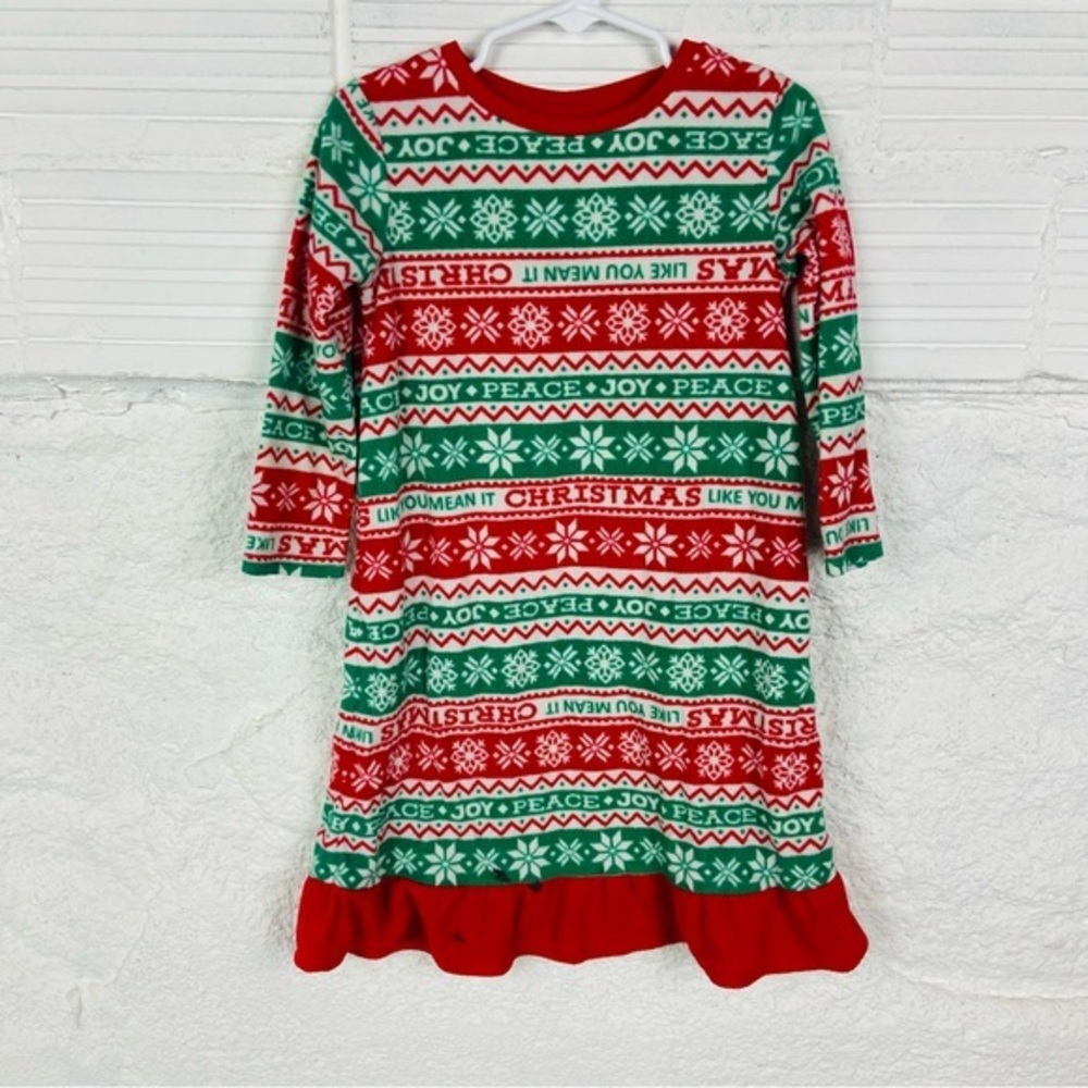 Jammies for Families red & green fleece fair aisle, Christmas Festive Pajama 4T